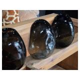 Lot of (4) Handblown Art Glass Table Vases by Holmegaard 6" x 7" (black) (rounded triangle)