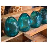 Lot of (4) Handblown Art Glass Table Vases by Holmegaard 6" x 7" (blue) (rounded triangle)