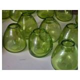 Lot of (6) Handblown Art Glass Table Vases by Holmegaard 4" x 4" (green) (rounded triangle)