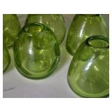 Lot of (6) Handblown Art Glass Table Vases by Holmegaard 4" x 4" (green) (rounded triangle)