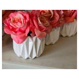 Lot of (5) Silk Faux Rose Boquet Arrangement in White Ceramic Vase (pink)