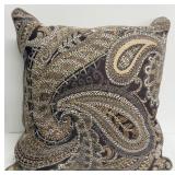 Two Throw Pillows - Paisley Pattern & Textured Weave, Taupe/Gray