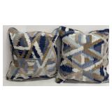 Geometric Throw Pillows - Navy, Tan, Ivory & Light Blue Pattern (Lot of 2) -Matches Lot 307