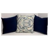 Navy Blue Throw Pillows - 3-Piece Set with Paisley Damask Print