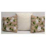 K&K Interiors Hydrangea Embroidered Pillow Set - 3 Decorative Cushions