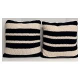 Ginza Interiors Cotton Knit Black & Cream Striped Throw Pillows Set of 2 with YKK Zippers