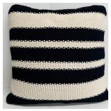 Ginza Interiors Cotton Knit Black & Cream Striped Throw Pillows Set of 2 with YKK Zippers