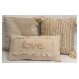 Creative Co-op Love Embroidered Cotton Pillows -Set of 3 Decorative Pillows