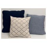 Euphoria 3-Piece Throw Pillow Set - Denim Blue & Beige Geometric Trellis
