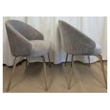 Pair of Grey Upholstered Dining Chairs with Chrome Metal Legs