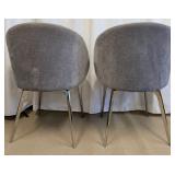 Pair of Grey Upholstered Dining Chairs with Chrome Metal Legs