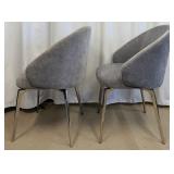 Pair of Grey Upholstered Dining Chairs with Chrome Metal Legs