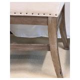 Pair of Beige Upholstered Dining Chairs with Dark Wood Legs & Nailhead Trim