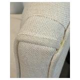 Pair of Beige Upholstered Dining Chairs with Dark Wood Legs & Nailhead Trim