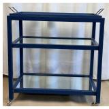 Curate Century Bar Cart in Blue with Mirror Glass Shelfs