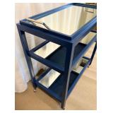 Curate Century Bar Cart in Blue with Mirror Glass Shelfs
