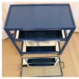 Curate Century Bar Cart in Blue with Mirror Glass Shelfs