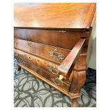 Antique Mahogany Drop-Front Secretary Desk with Leather Writing Surface & Brass Pulls