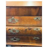 Antique Mahogany Drop-Front Secretary Desk with Leather Writing Surface & Brass Pulls