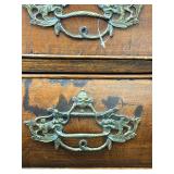 Antique Mahogany Drop-Front Secretary Desk with Leather Writing Surface & Brass Pulls