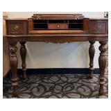 Antique Secretary Desk with Drop-Front Writing Surface, Turned Legs and Accompanying Chair