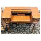 Antique Secretary Desk with Drop-Front Writing Surface, Turned Legs and Accompanying Chair