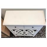 White Vintage Console Cabinet with Two Drawers & Mirrored Lattice Doors