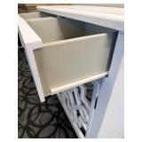 White Vintage Console Cabinet with Two Drawers & Mirrored Lattice Doors