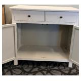 White Vintage Console Cabinet with Two Drawers & Mirrored Lattice Doors