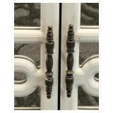 White Vintage Console Cabinet with Two Drawers & Mirrored Lattice Doors