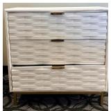 Dresser - White Textured 4-Drawer with Brass Handles & Gold Legs