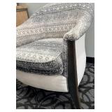 Sam Moore Accent Chair - Grey & White Geometric Upholstery, Dark Wood Legs