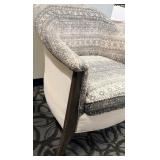Sam Moore Accent Chair - Grey & White Geometric Upholstery, Dark Wood Legs