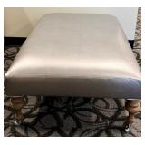 Gray Faux Leather Ottoman Bench with Turned Wood Legs & Casters