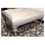 Gray Faux Leather Ottoman Bench with Turned Wood Legs & Casters