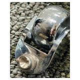 Gray Faux Leather Ottoman Bench with Turned Wood Legs & Casters