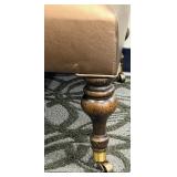 Copper/Brass Colored Covered Ottoman Footstool with Turned Wood Legs & Casters
