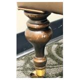 Copper/Brass Colored Covered Ottoman Footstool with Turned Wood Legs & Casters