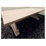 Farmhouse Dining Table - Whitewashed Plank Top & Central Pedestal Base