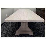 Farmhouse Dining Table - Whitewashed Plank Top & Central Pedestal Base