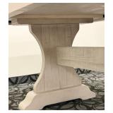 Farmhouse Dining Table - Whitewashed Plank Top & Central Pedestal Base