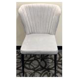 Gray Velvet Dining Chair - Channel Back, Vertical Seams & Black Metal Legs