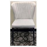 Gray Velvet Dining Chair - Channel Back, Vertical Seams & Black Metal Legs