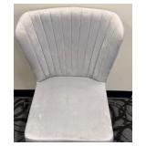 Gray Velvet Dining Chair - Channel Back, Vertical Seams & Black Metal Legs