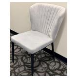 Gray Velvet Dining Chair - Channel Back, Vertical Seams & Black Metal Legs
