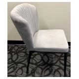 Gray Velvet Dining Chair - Channel Back, Vertical Seams & Black Metal Legs
