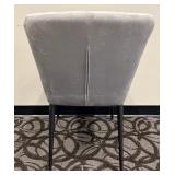 Gray Velvet Dining Chair - Channel Back, Vertical Seams & Black Metal Legs