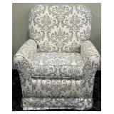 Damask-Pattern Upholstered Armchair & Matching Ottoman Set - Gray on Ivory