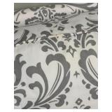 Damask-Pattern Upholstered Armchair & Matching Ottoman Set - Gray on Ivory