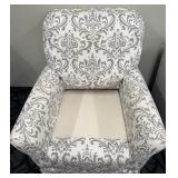 Damask-Pattern Upholstered Armchair & Matching Ottoman Set - Gray on Ivory